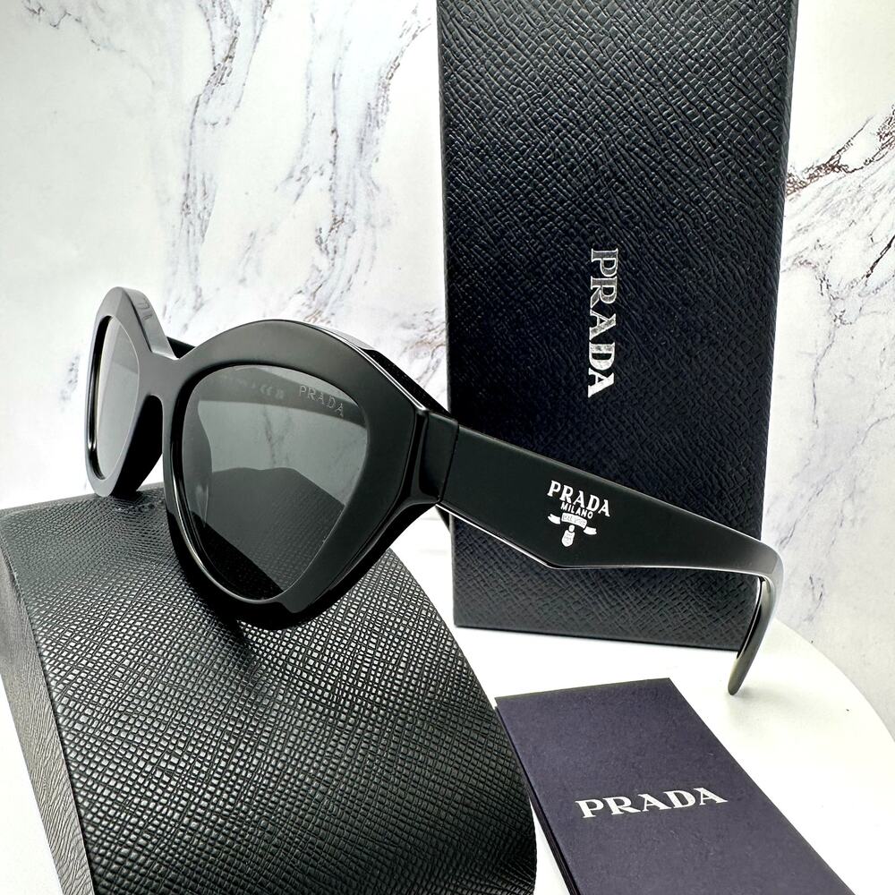 New PRADA Sunglasses Black Butterfly Cat Eye Logo Symbole Logo New - Picture 4 of 16
